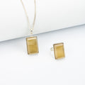 Afghan Golden Beige Agate Jewelry Set in 925 Silver – Rectangular Pendant & Ring Set – Size 18 mm