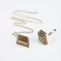 Smoky Brown Agate Jewelry Set in 925 Silver – Geometric Pendant & Ring Set – Size 18 mm
