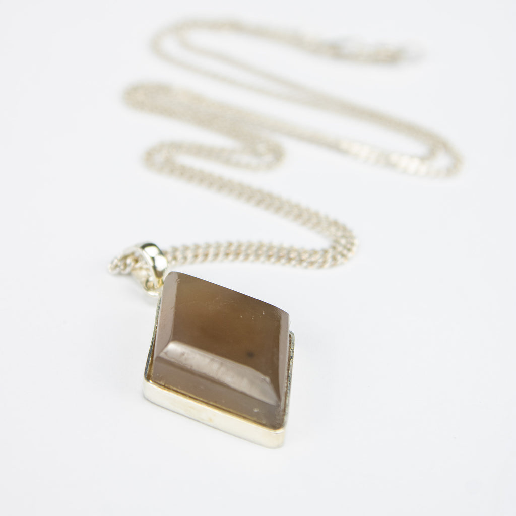 Smoky Brown Agate Jewelry Set in 925 Silver – Geometric Pendant & Ring Set – Size 18 mm