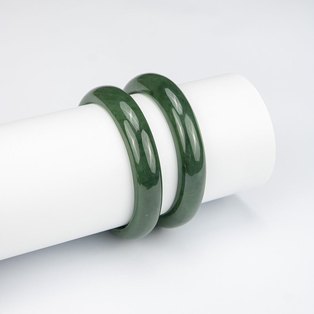 Natural Nephrite Jade Bangle – Afghan Green Gemstone Bracelet – Slim Design  – AA Grade