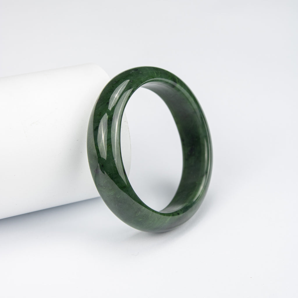 Natural Nephrite Jade Bangle – Afghan Green Gemstone Bracelet– Solid Stone – A Grade