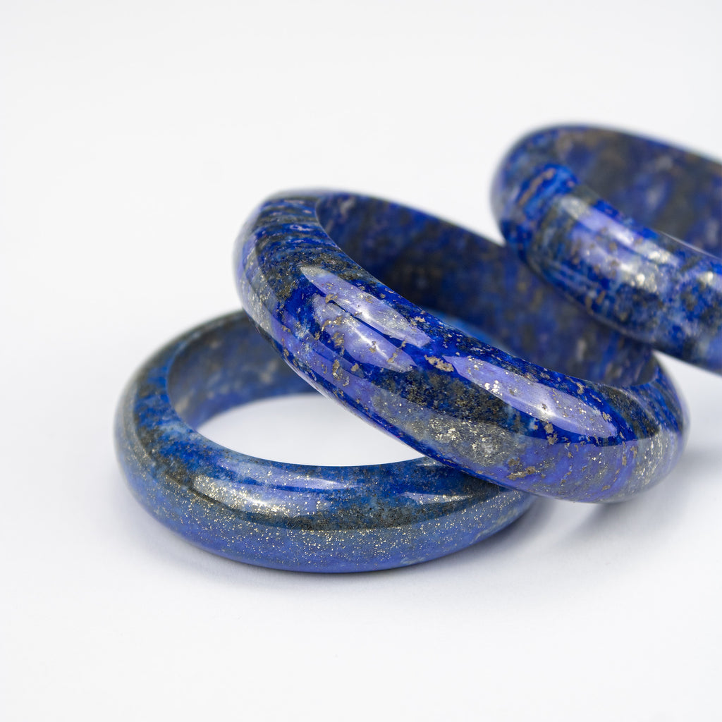 Natural Lapis Lazuli Kid Bangle – Afghan Blue Stone with Pyrite – Small Size Bracelet