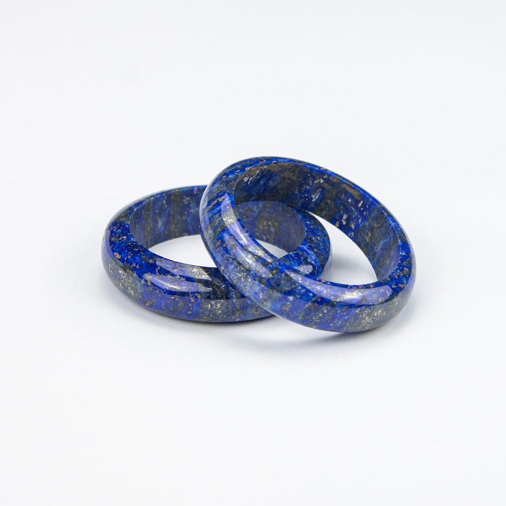 Natural Lapis Lazuli Kid Bangle – Afghan Blue Stone with Pyrite – Small Size Bracelet