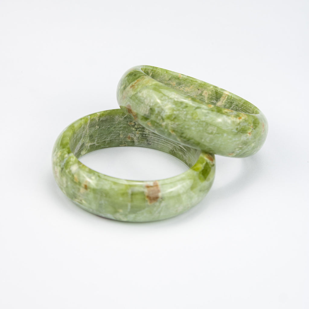 Natural Serpentine  Bangle – Deep Green Afghan Stone with Natural Inclusions