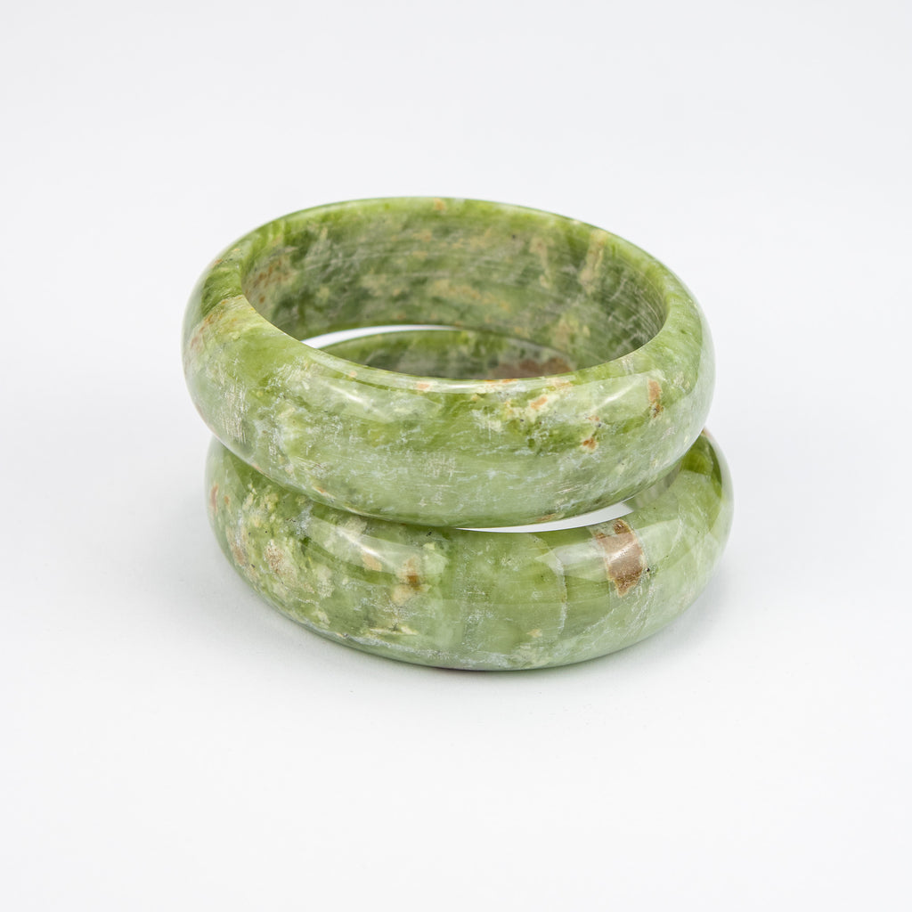 Natural Serpentine  Bangle – Deep Green Afghan Stone with Natural Inclusions