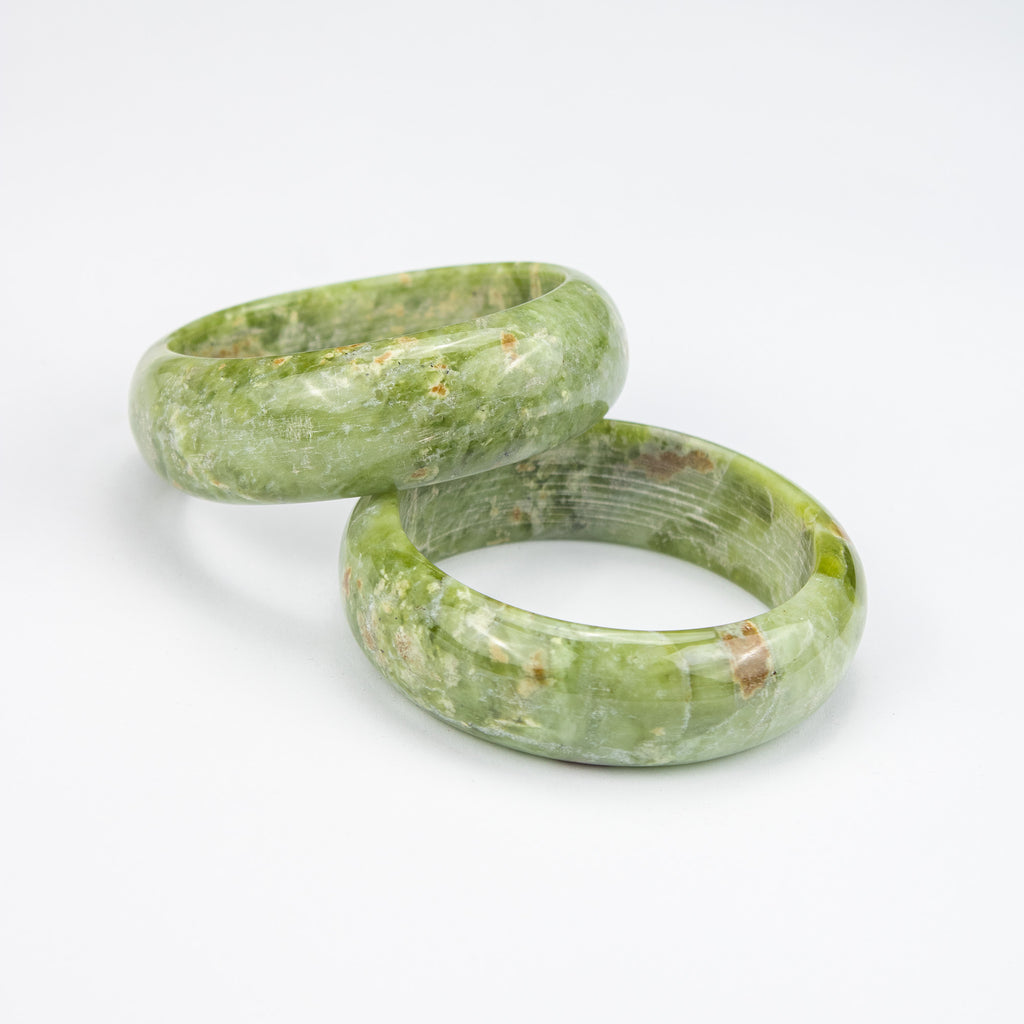 Natural Serpentine  Bangle – Deep Green Afghan Stone with Natural Inclusions