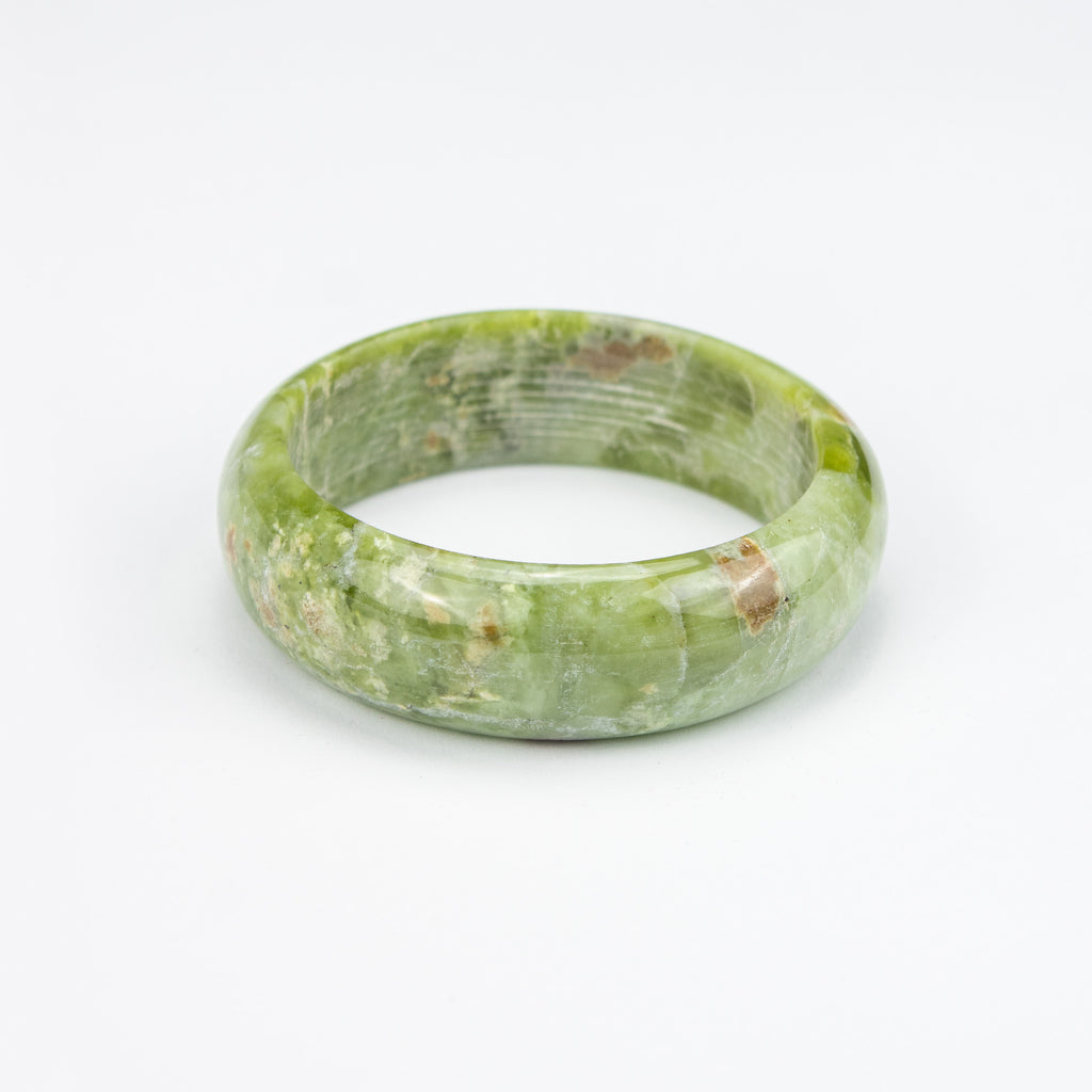 Natural Serpentine  Bangle – Deep Green Afghan Stone with Natural Inclusions