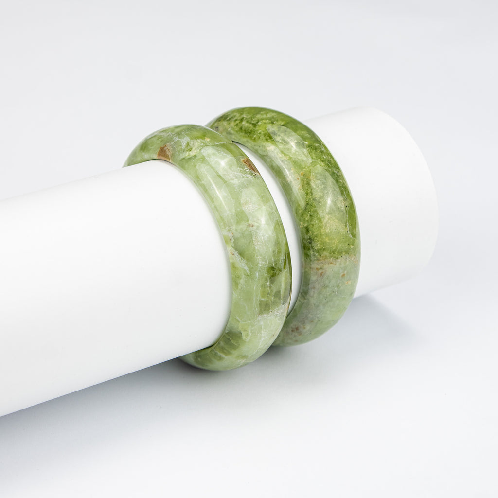 Natural Serpentine  Bangle – Deep Green Afghan Stone with Natural Inclusions