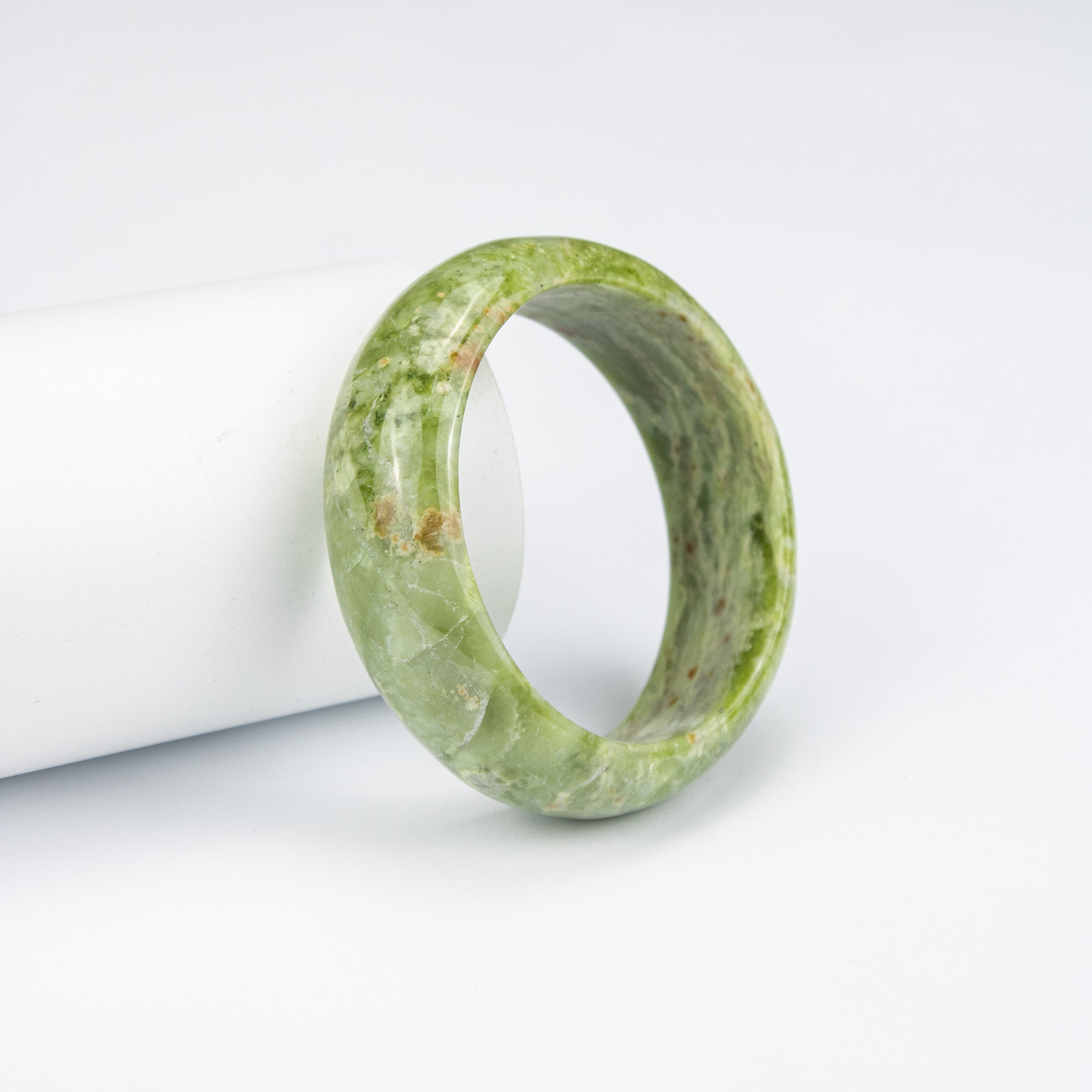 Natural Serpentine  Bangle – Deep Green Afghan Stone with Natural Inclusions
