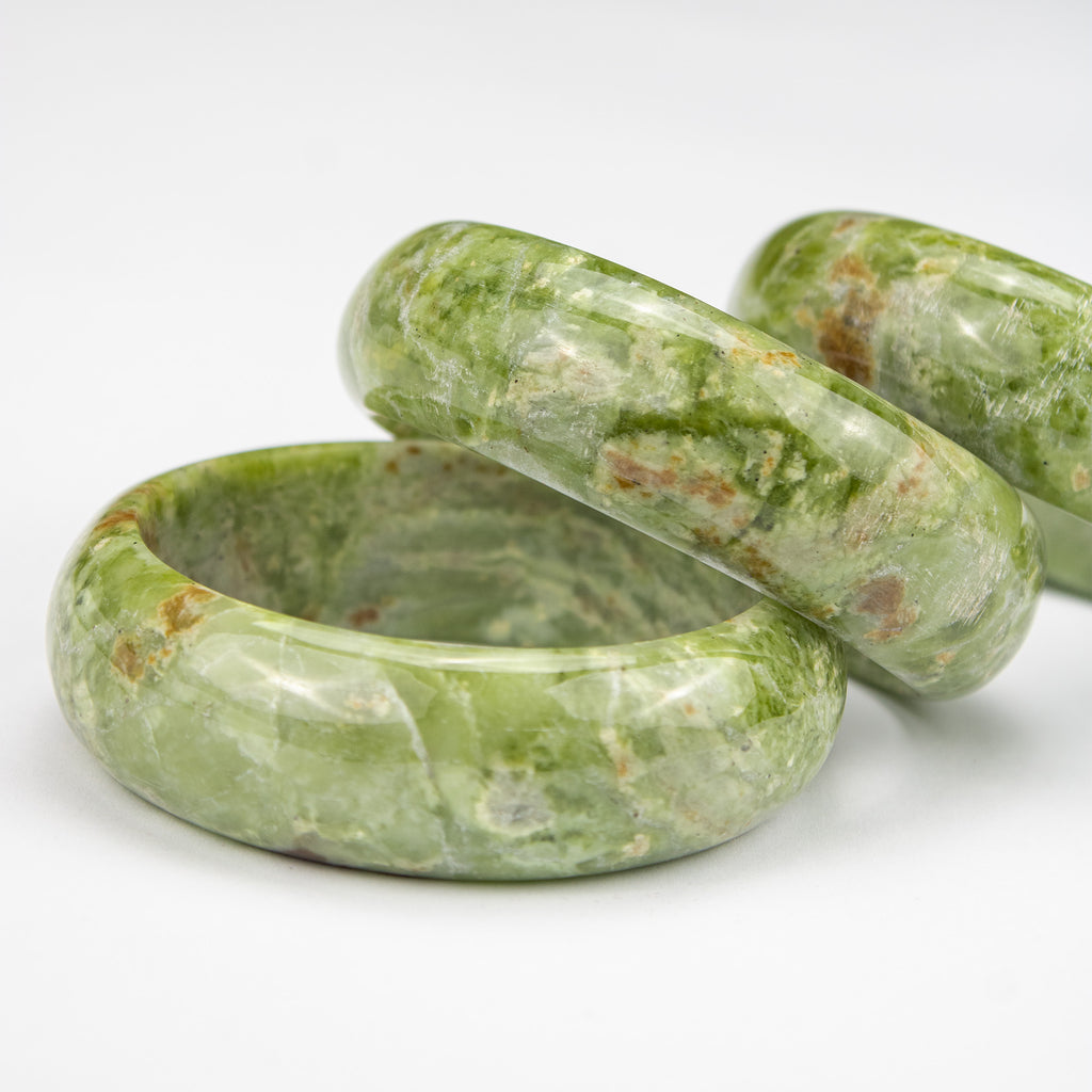 Natural Serpentine  Bangle – Deep Green Afghan Stone with Natural Inclusions