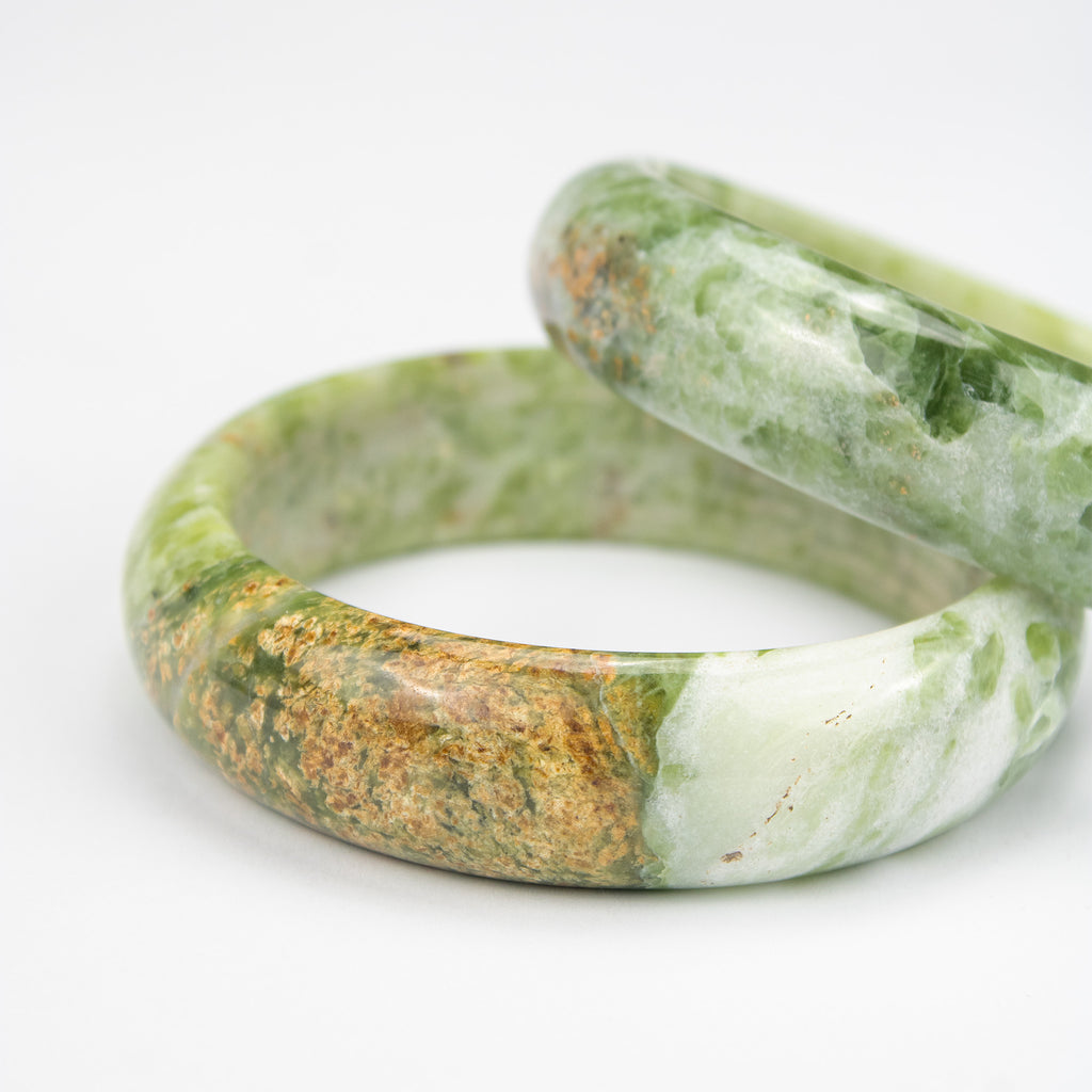 Natural Serpentine Jade Bangle – Afghan Green Gemstone Bracelet –  AA Grade Solid Stone
