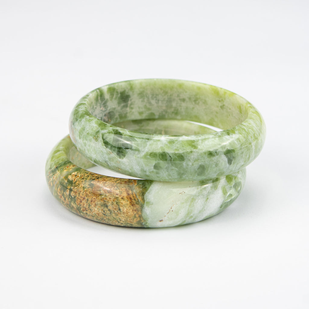 Natural Serpentine Jade Bangle – Afghan Green Gemstone Bracelet –  AA Grade Solid Stone