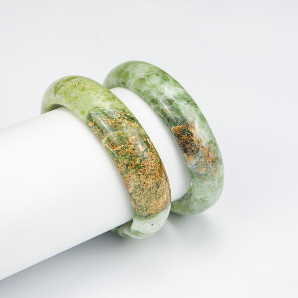 Natural Serpentine Jade Bangle – Afghan Green Gemstone Bracelet –  AA Grade Solid Stone