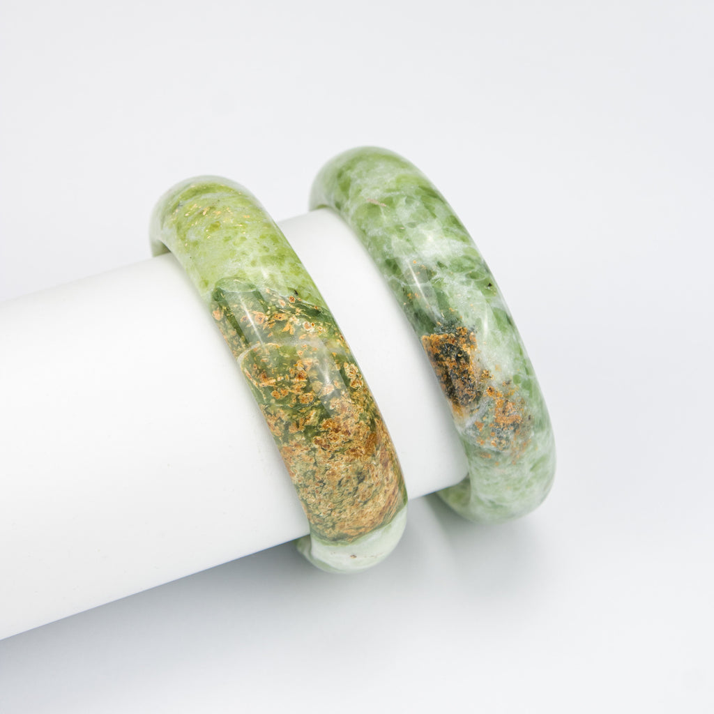 Natural Serpentine Jade Bangle – Afghan Green Gemstone Bracelet –  AA Grade Solid Stone
