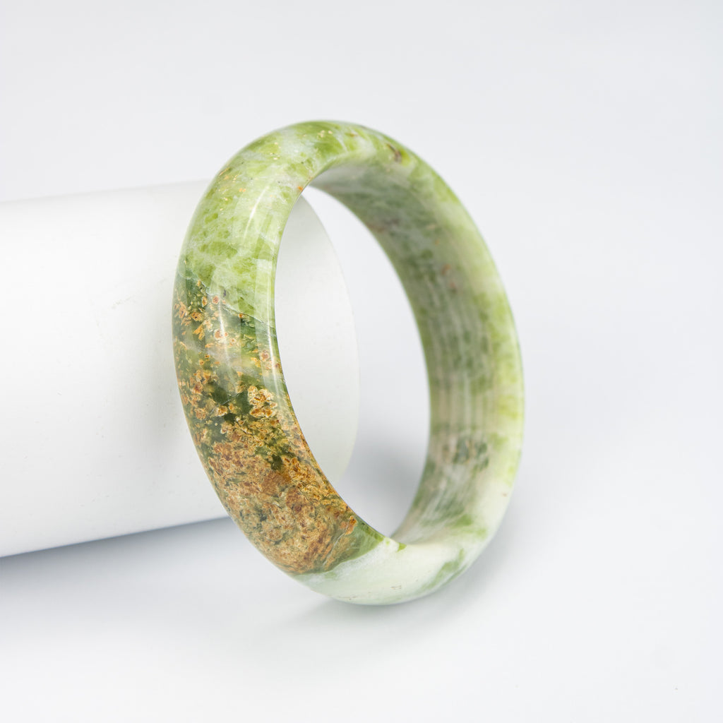 Natural Serpentine Jade Bangle – Afghan Green Gemstone Bracelet –  AA Grade Solid Stone
