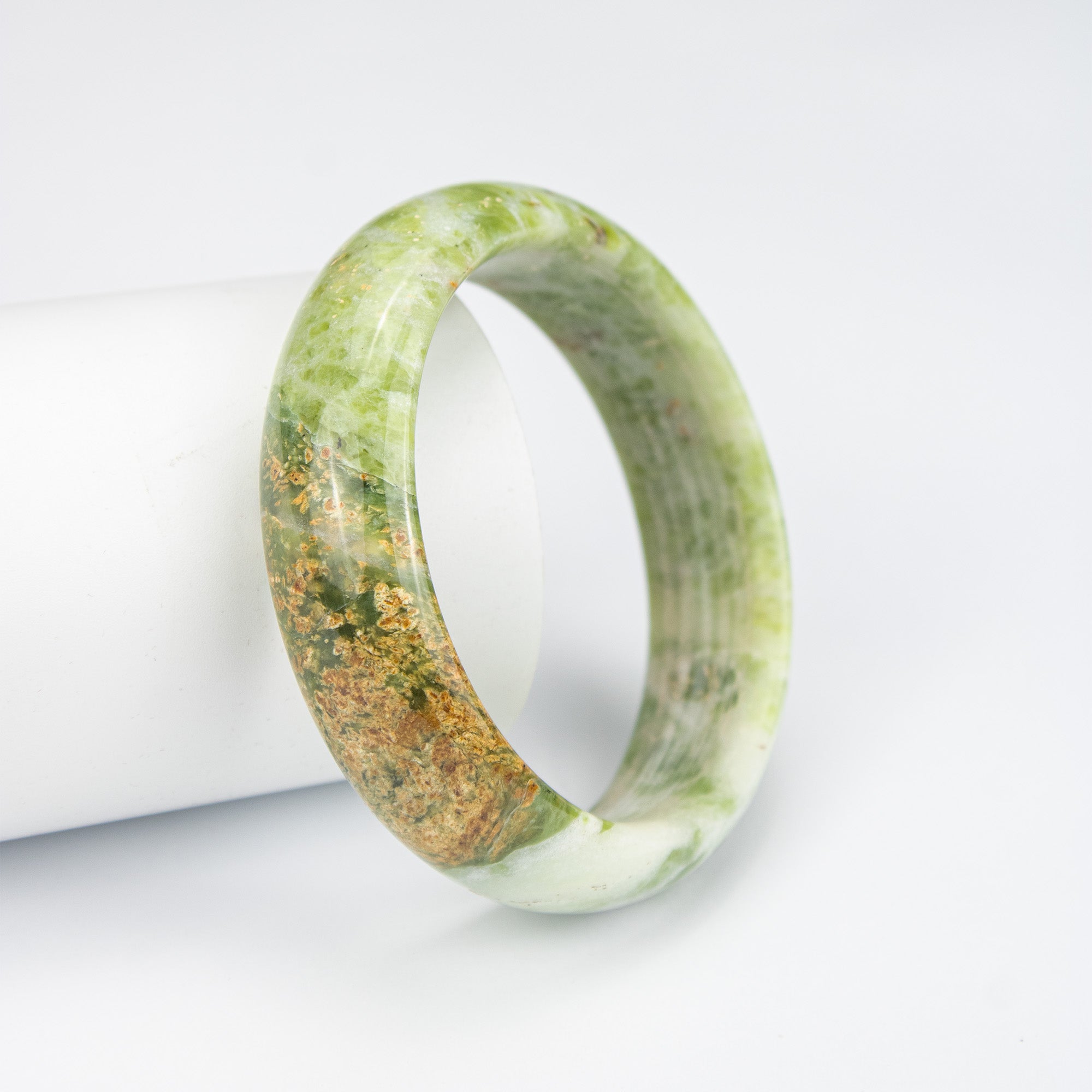 Natural Serpentine Jade Bangle – Afghan Green Gemstone Bracelet –  AA Grade Solid Stone