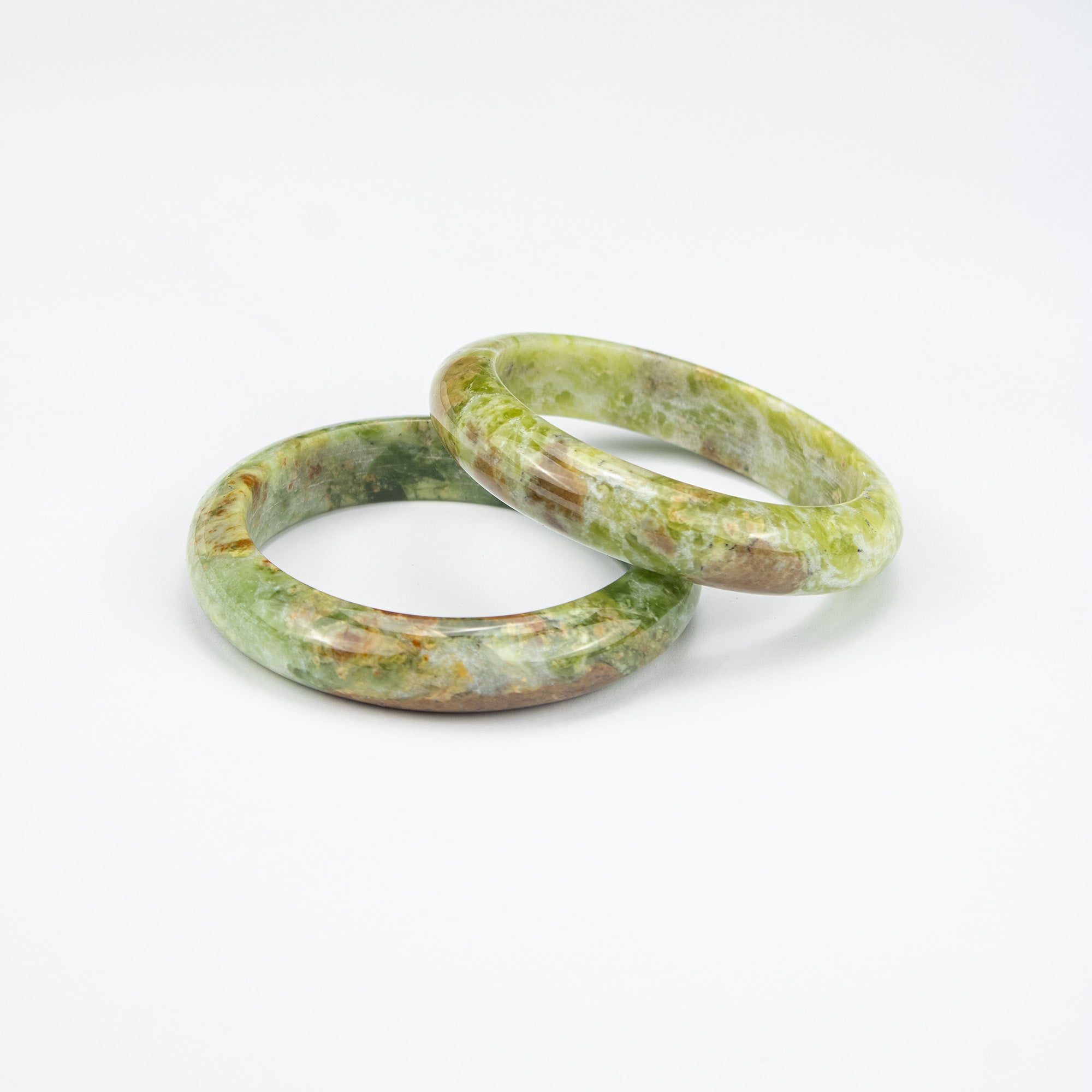 Natural Serpentine Jade Bangle – Afghan Green & Yellow Gemstone Bracelet  – Solid Stone – A Grade
