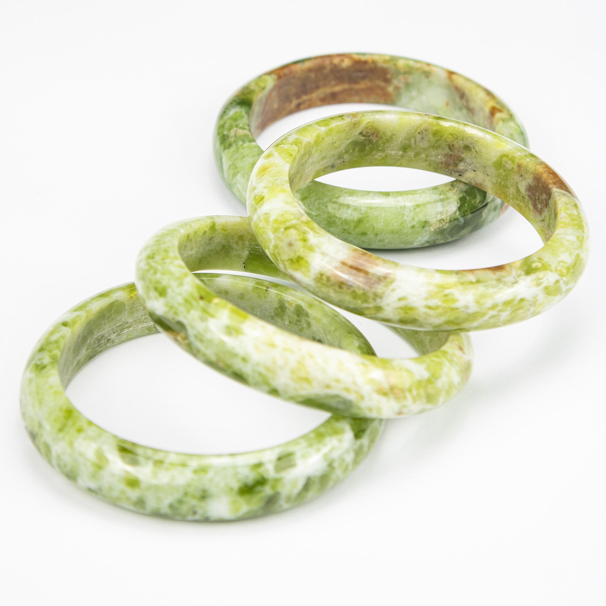Natural Serpentine Jade Bangle – Afghan Green & Yellow Gemstone Bracelet  – Solid Stone – A Grade