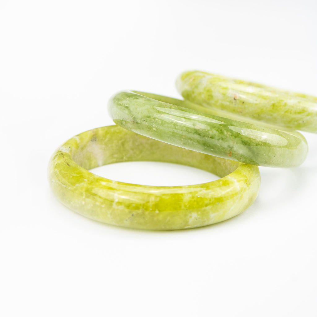 Natural Serpentine Bangle – Light Lime Green Afghan Stone – 60mm Solid Bracelet – Handmade