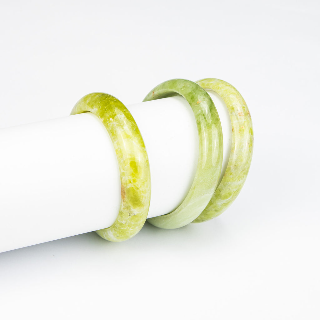 Natural Serpentine Bangle – Light Lime Green Afghan Stone – 60mm Solid Bracelet – Handmade