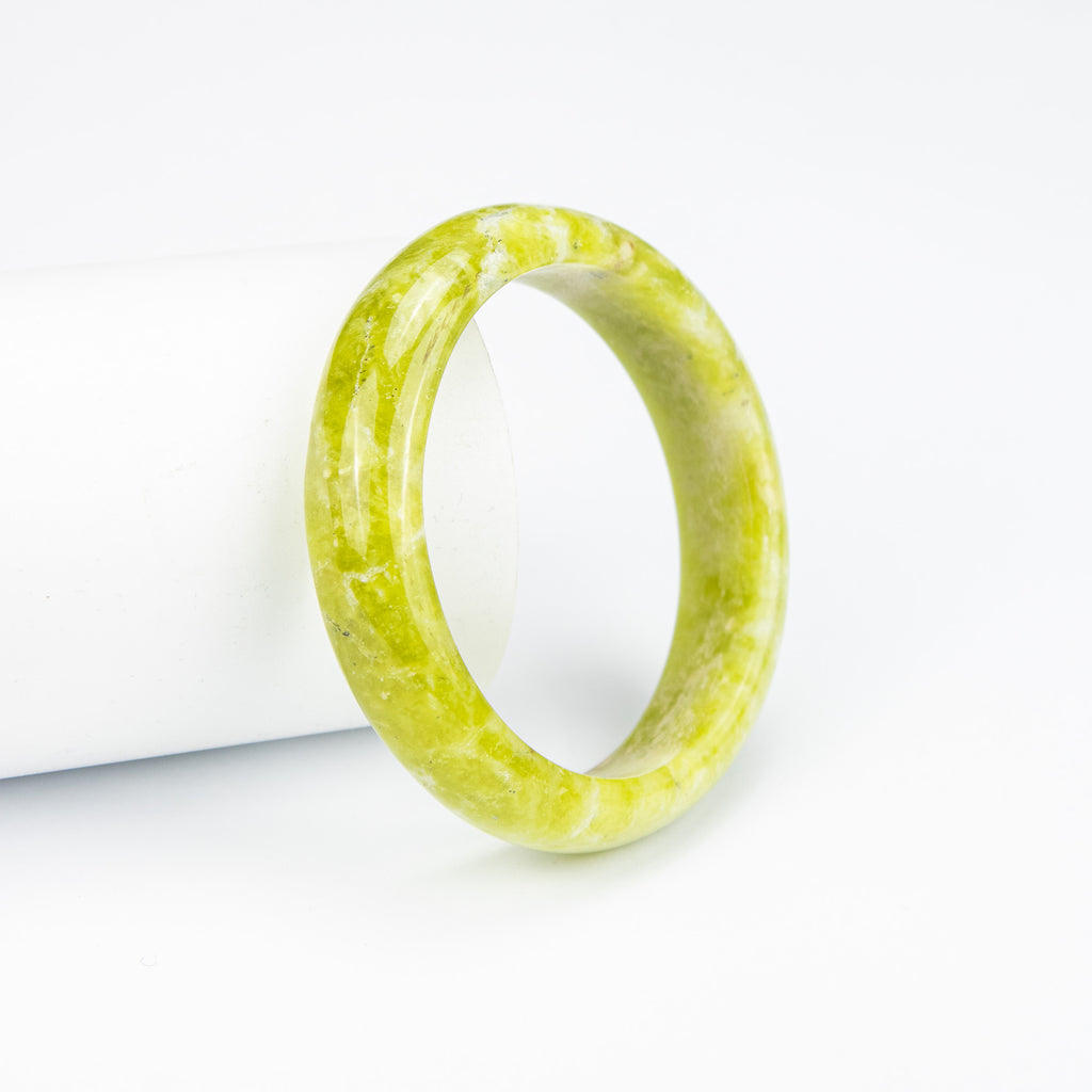 Natural Serpentine Bangle – Lime Green Afghan Stone – 65mm Solid Bracelet – Handmade