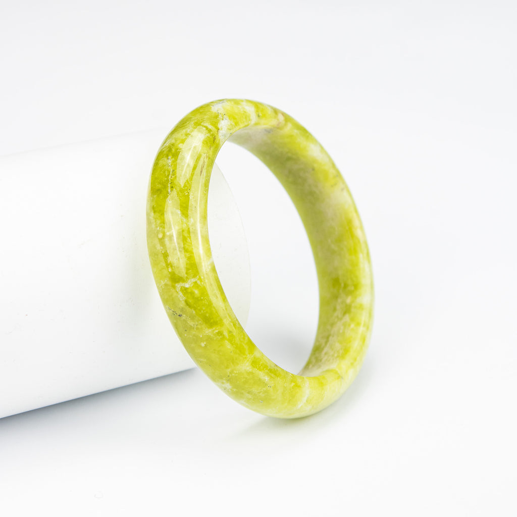 Natural Serpentine Bangle – Lime Green Afghan Stone – 65mm Solid Bracelet – Handmade
