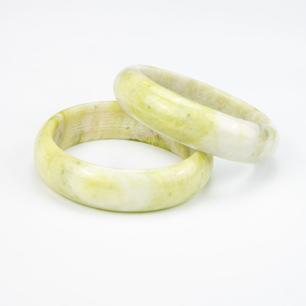 Natural Serpentine Bangle – Soft Lime Yellow Afghan Stone – Solid Bracelet – Handmade