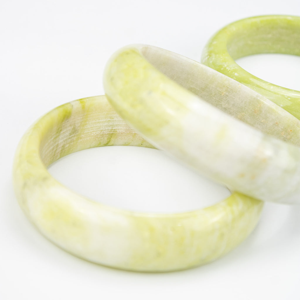Natural Serpentine Bangle – Soft Lime Yellow Afghan Stone – Solid Bracelet – Handmade