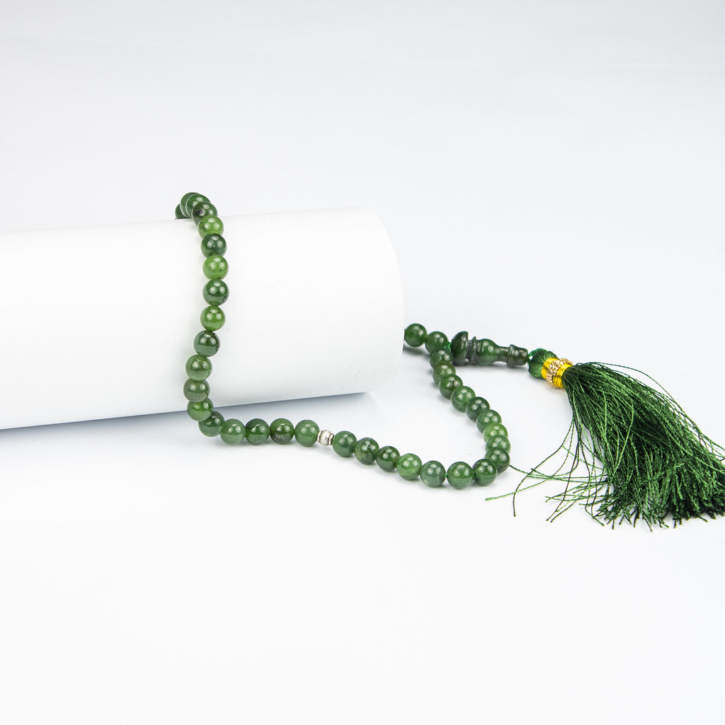 Premium Afghan Nephrite Jade Tasbih – 51 Bead Green Stone Misbaha with Natural Finish