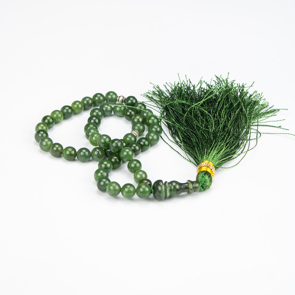 Premium Afghan Nephrite Jade Tasbih – 51 Bead Green Stone Misbaha with Natural Finish