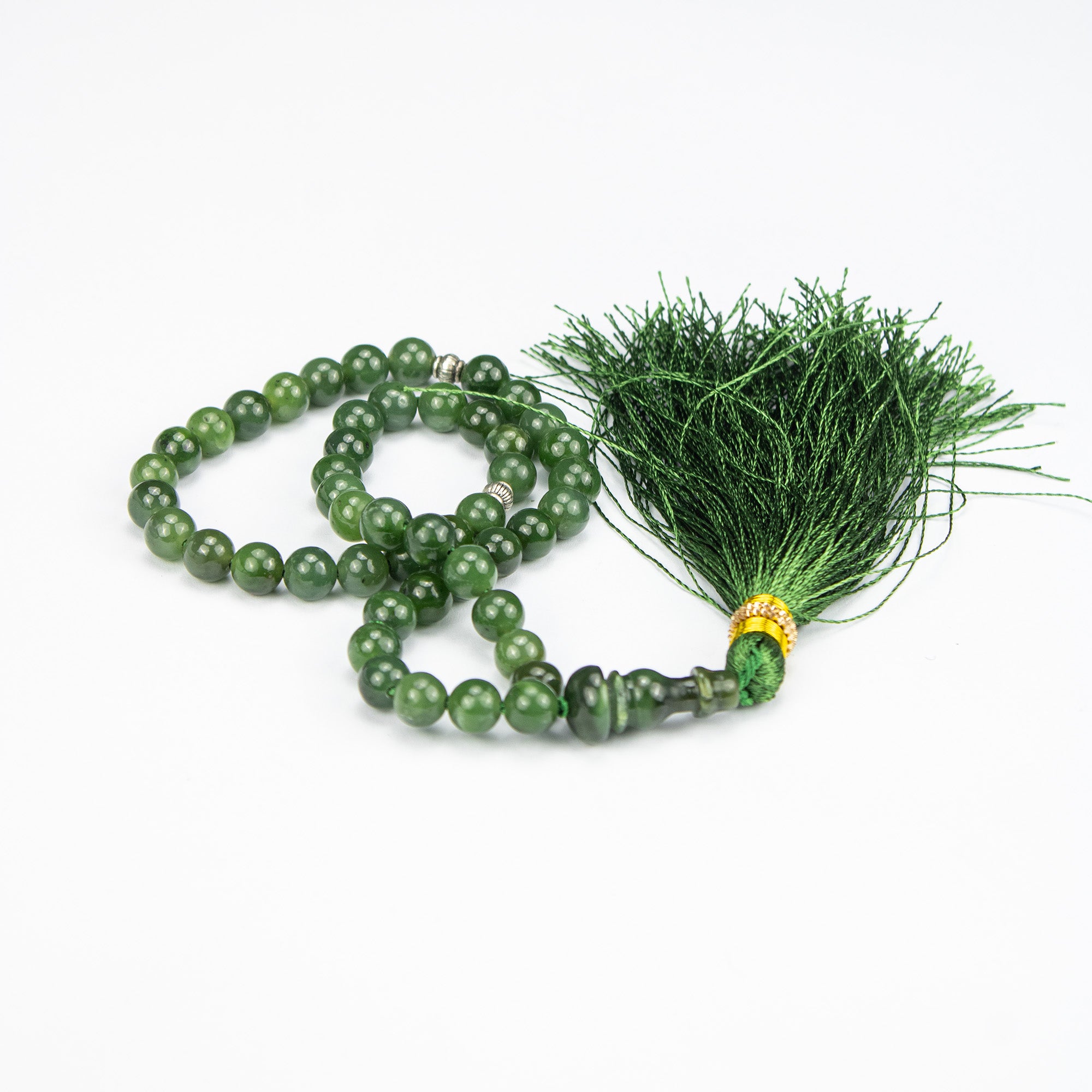 Premium Afghan Nephrite Jade Tasbih – 51 Bead Green Stone Misbaha with Natural Finish