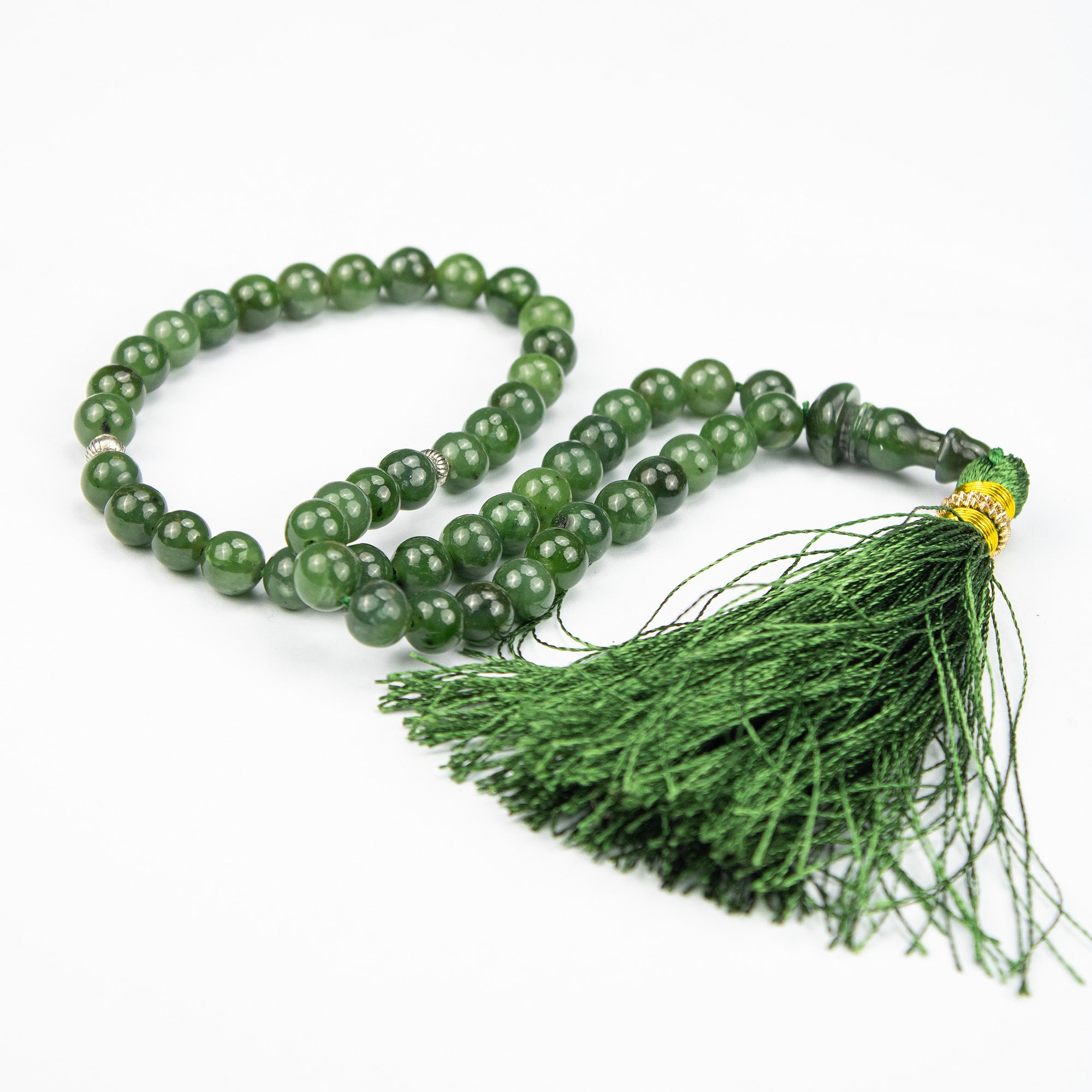 Premium Afghan Nephrite Jade Tasbih – 51 Bead Green Stone Misbaha with Natural Finish