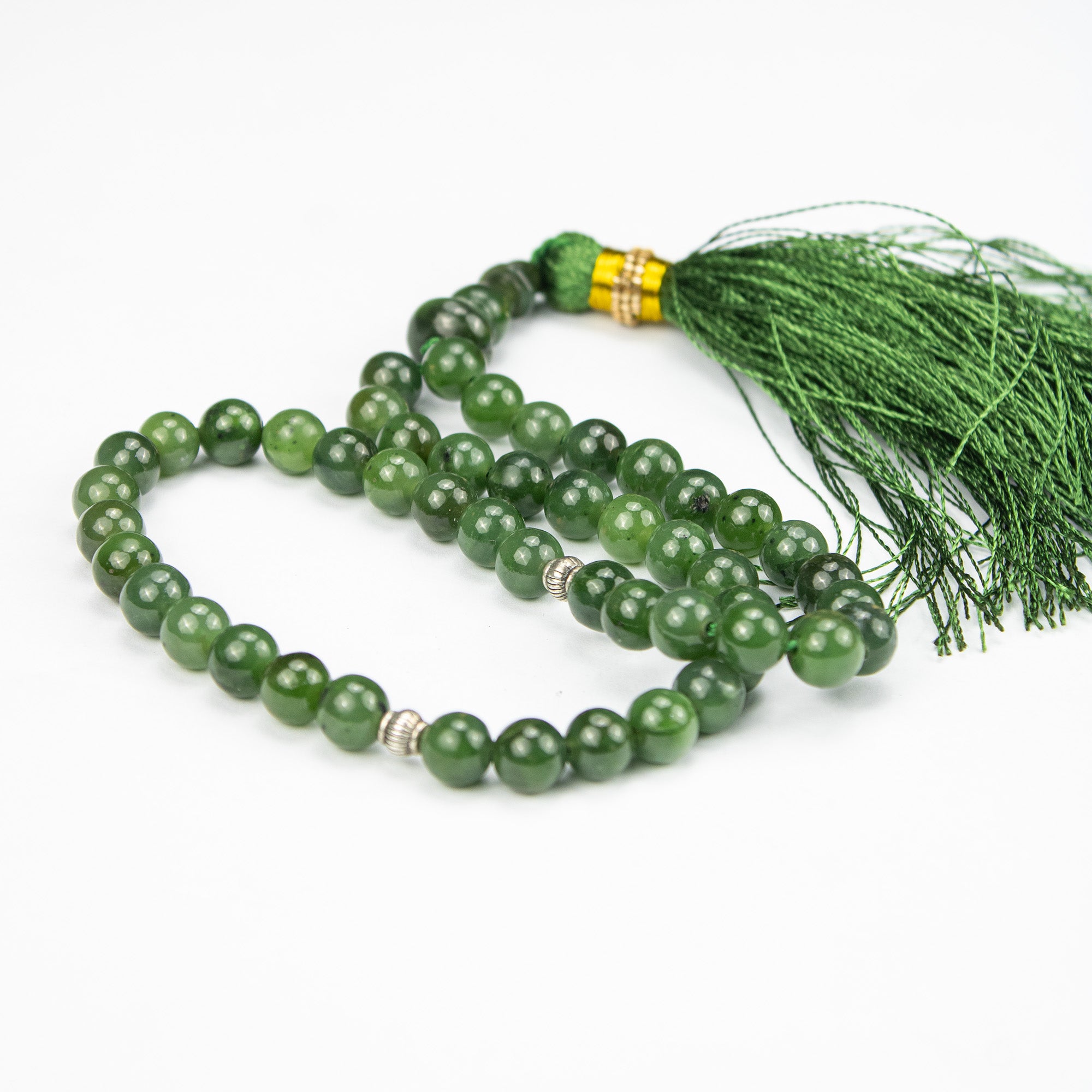 Premium Afghan Nephrite Jade Tasbih – 51 Bead Green Stone Misbaha with Natural Finish