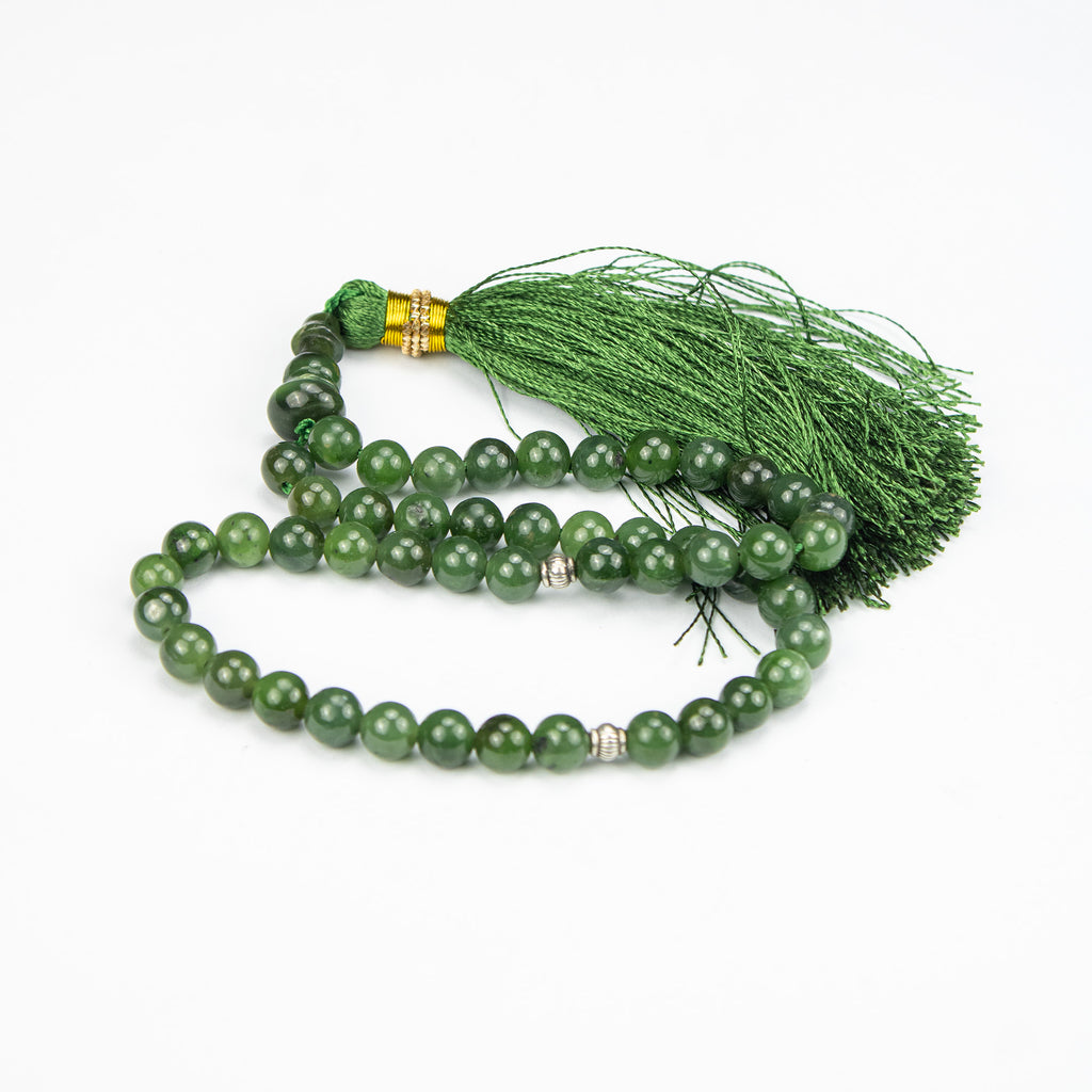 Premium Afghan Nephrite Jade Tasbih – 51 Bead Green Stone Misbaha with Natural Finish
