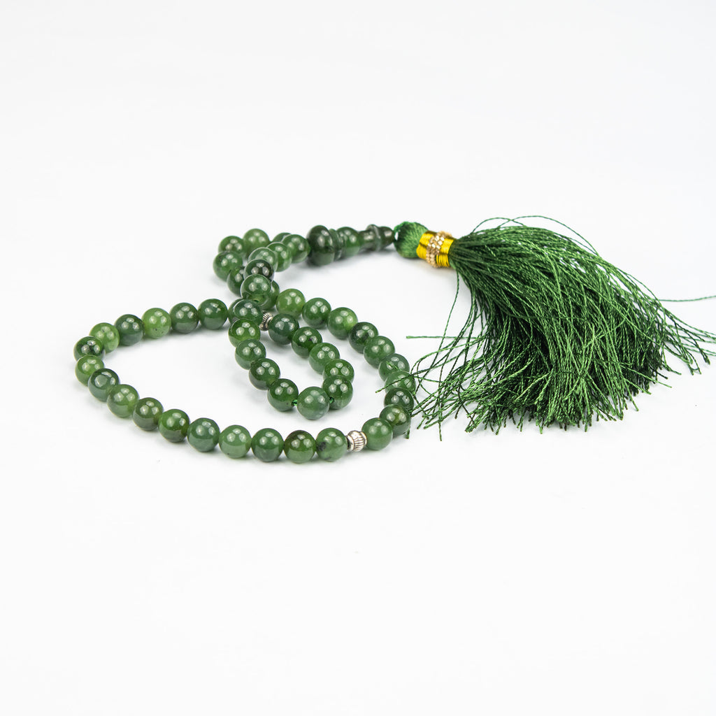 Premium Afghan Nephrite Jade Tasbih – 51 Bead Green Stone Misbaha with Natural Finish
