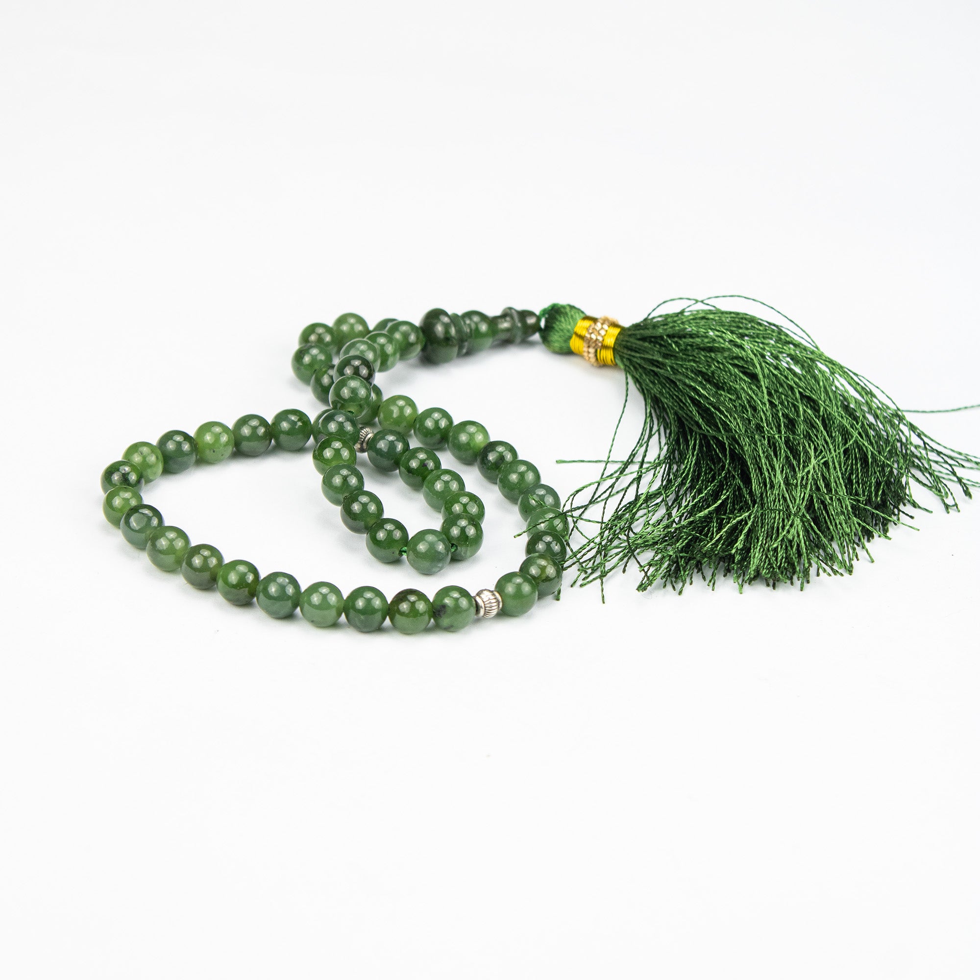 Premium Afghan Nephrite Jade Tasbih – 51 Bead Green Stone Misbaha with Natural Finish