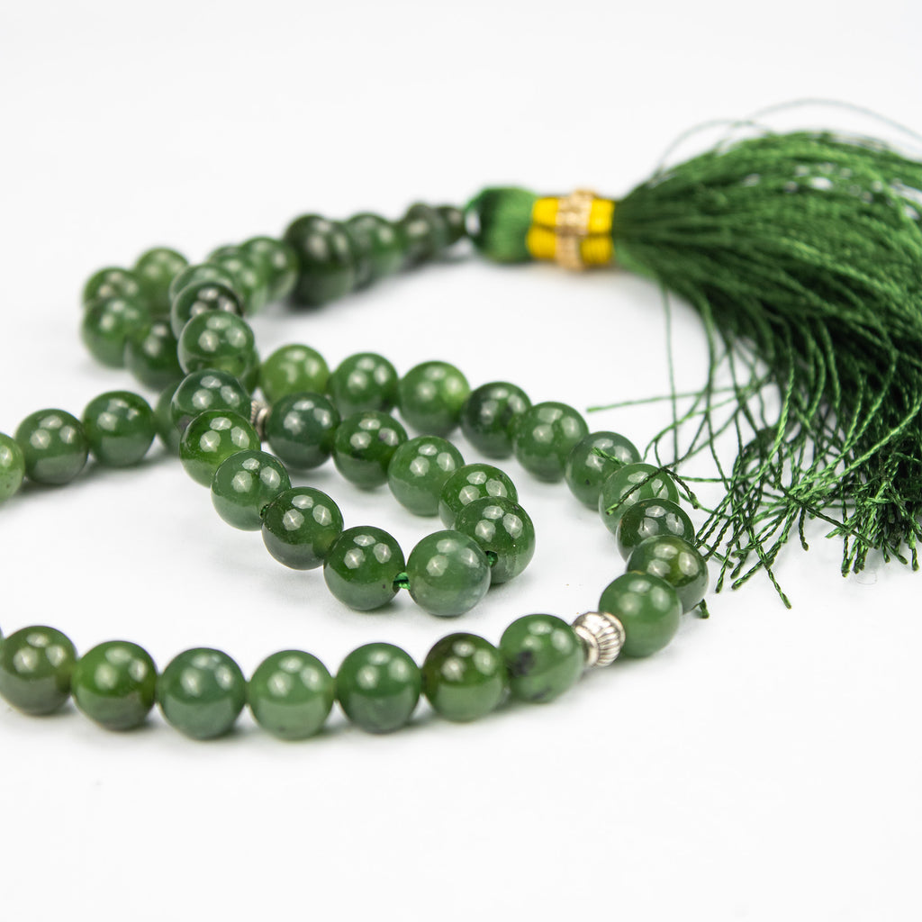Premium Afghan Nephrite Jade Tasbih – 51 Bead Green Stone Misbaha with Natural Finish