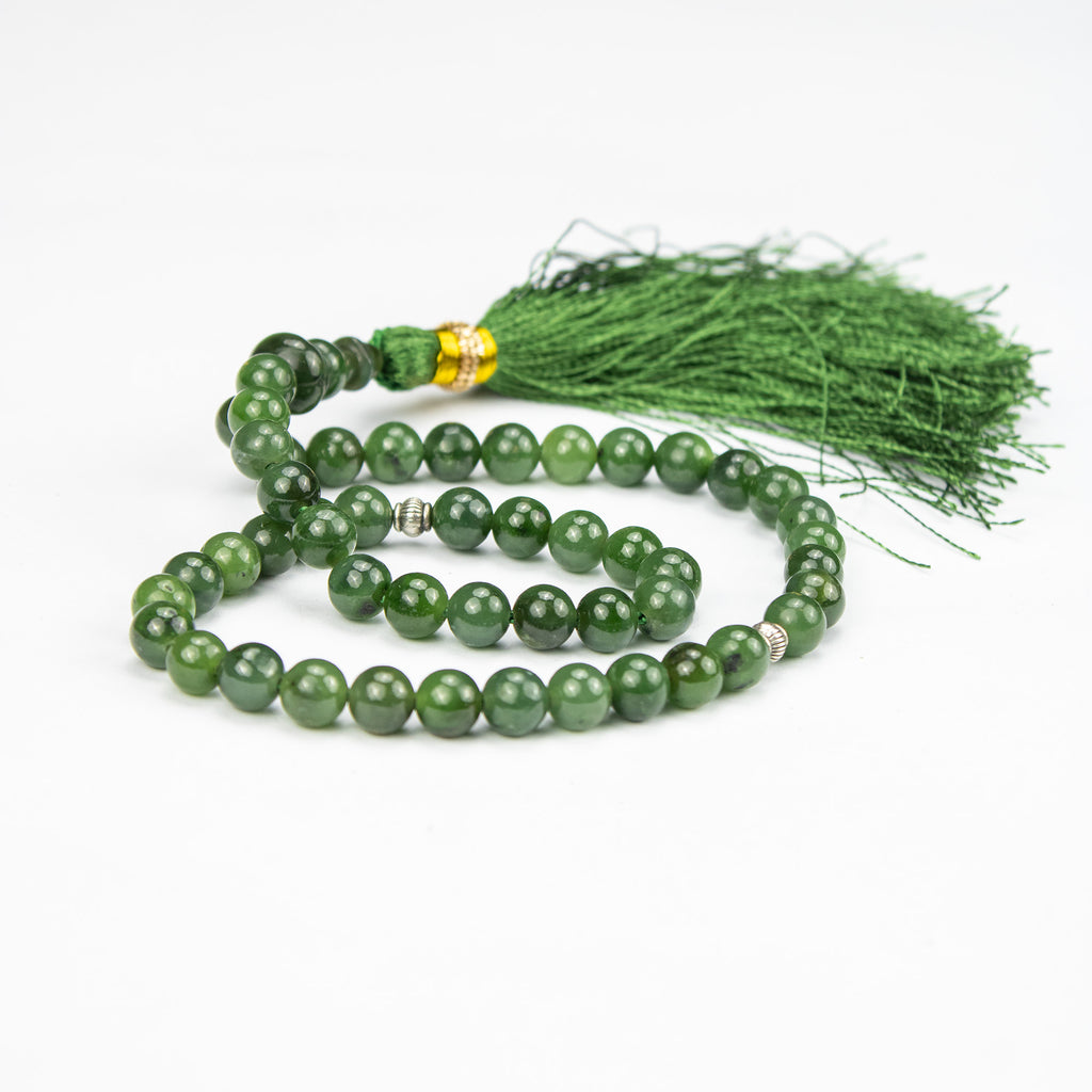 Premium Afghan Nephrite Jade Tasbih – 51 Bead Green Stone Misbaha with Natural Finish