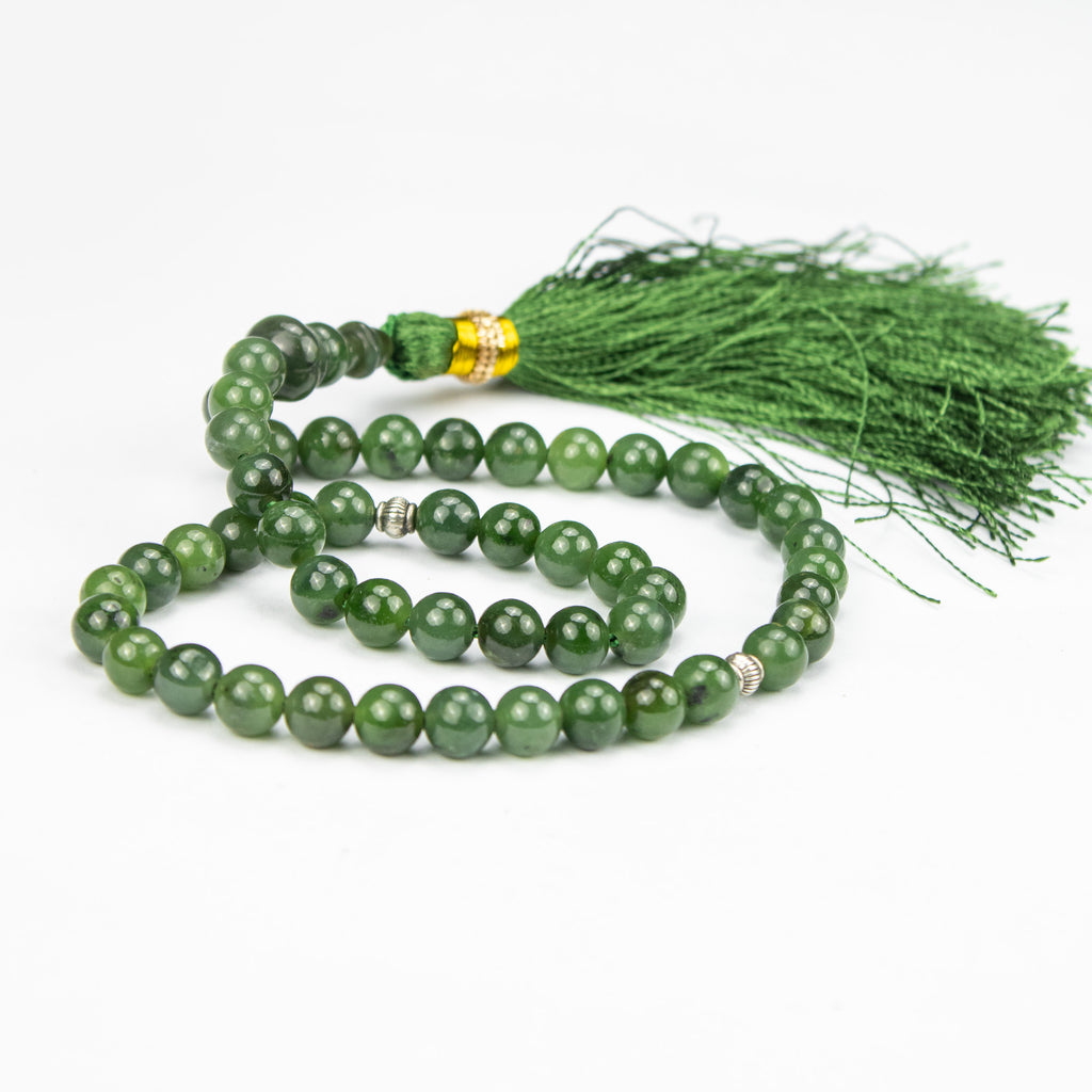 Premium Afghan Nephrite Jade Tasbih – 51 Bead Green Stone Misbaha with Natural Finish