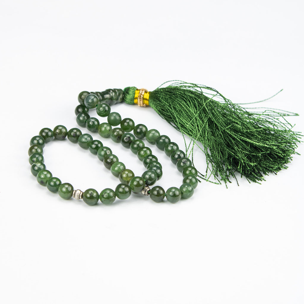 Premium Afghan Nephrite Jade Tasbih – 51 Bead Green Stone Misbaha with Natural Finish
