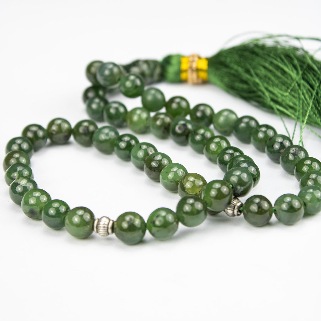 Premium Afghan Nephrite Jade Tasbih – 51 Bead Green Stone Misbaha with Natural Finish
