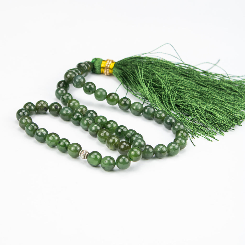 Premium Afghan Nephrite Jade Tasbih – 51 Bead Green Stone Misbaha with Natural Finish
