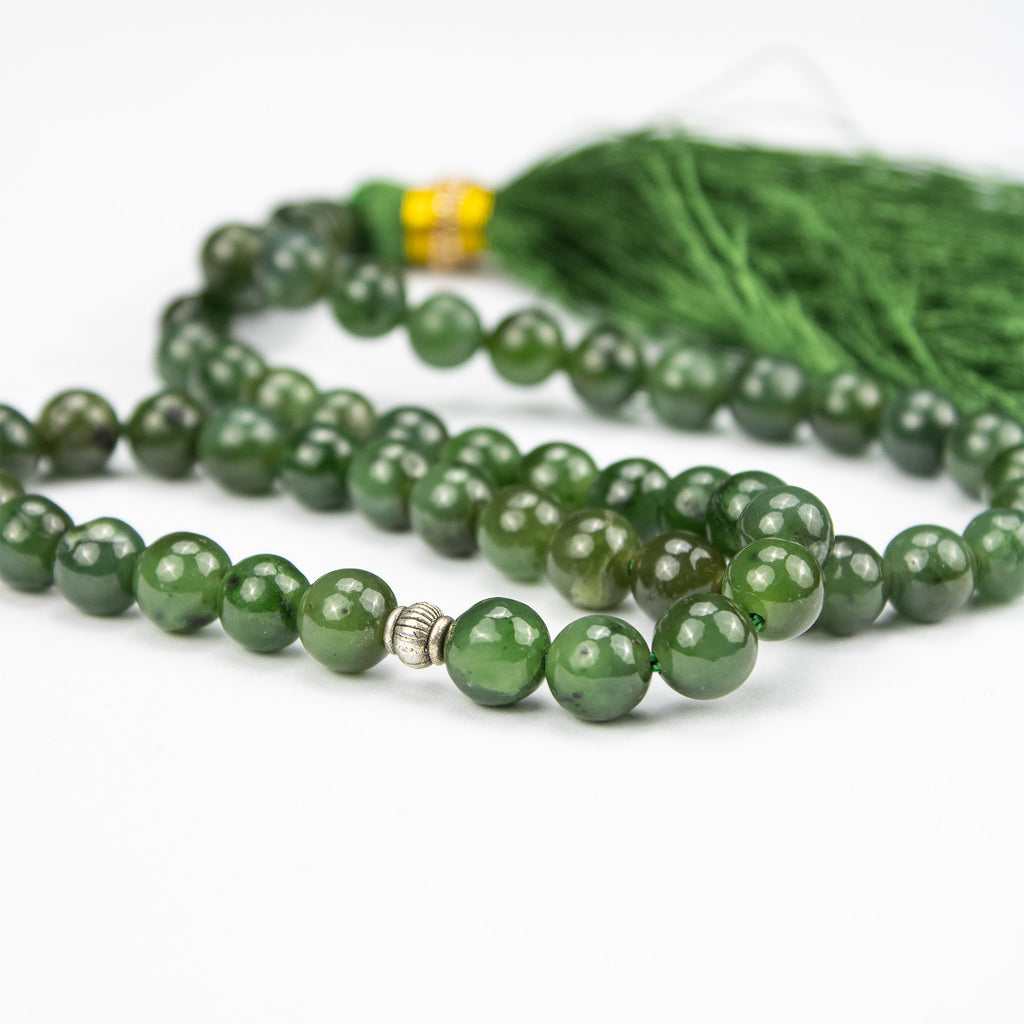Premium Afghan Nephrite Jade Tasbih – 51 Bead Green Stone Misbaha with Natural Finish