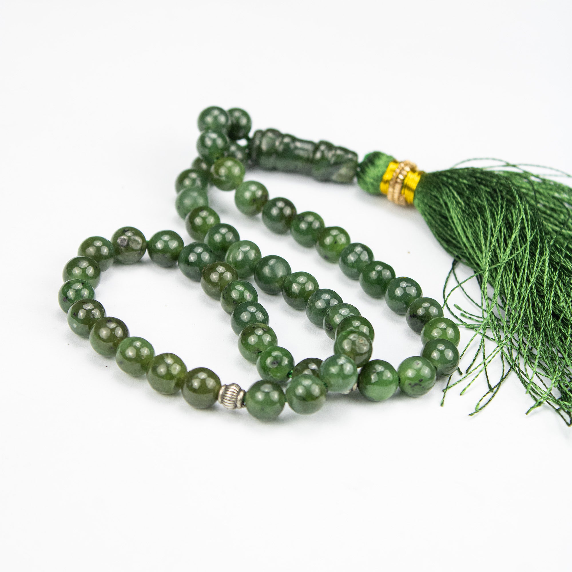 Premium Afghan Nephrite Jade Tasbih – 51 Bead Green Stone Misbaha with Natural Finish