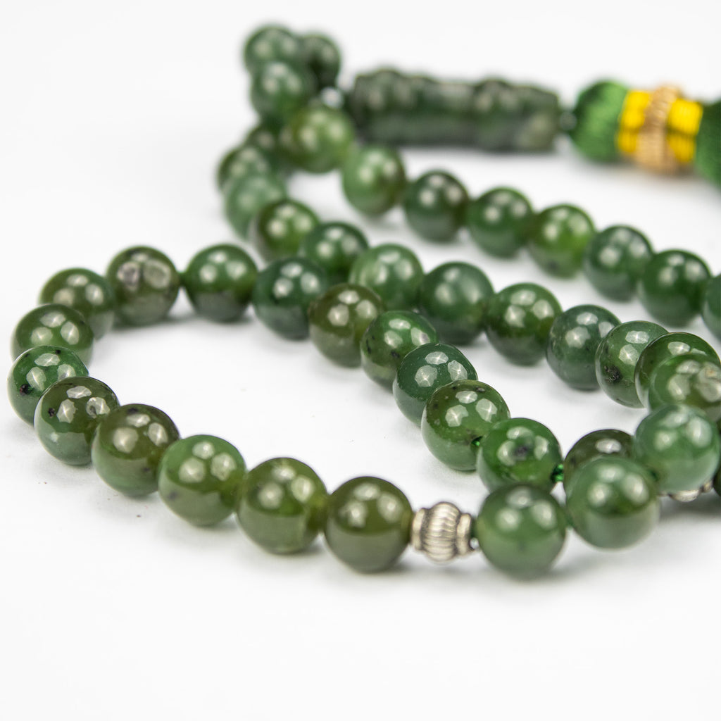 Premium Afghan Nephrite Jade Tasbih – 51 Bead Green Stone Misbaha with Natural Finish