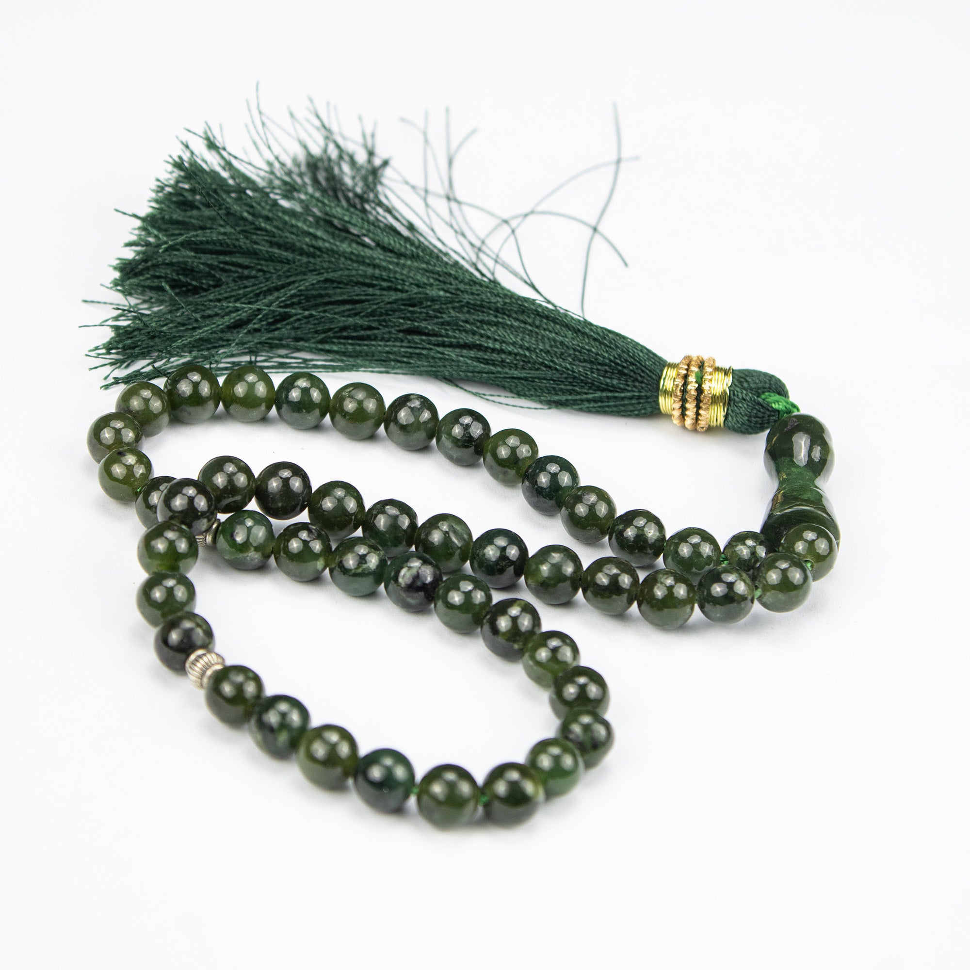 Afghan Nephrite Jade Prayer Beads – 51 Bead Dark Green Tasbih Handmade Natural Stone Misbaha