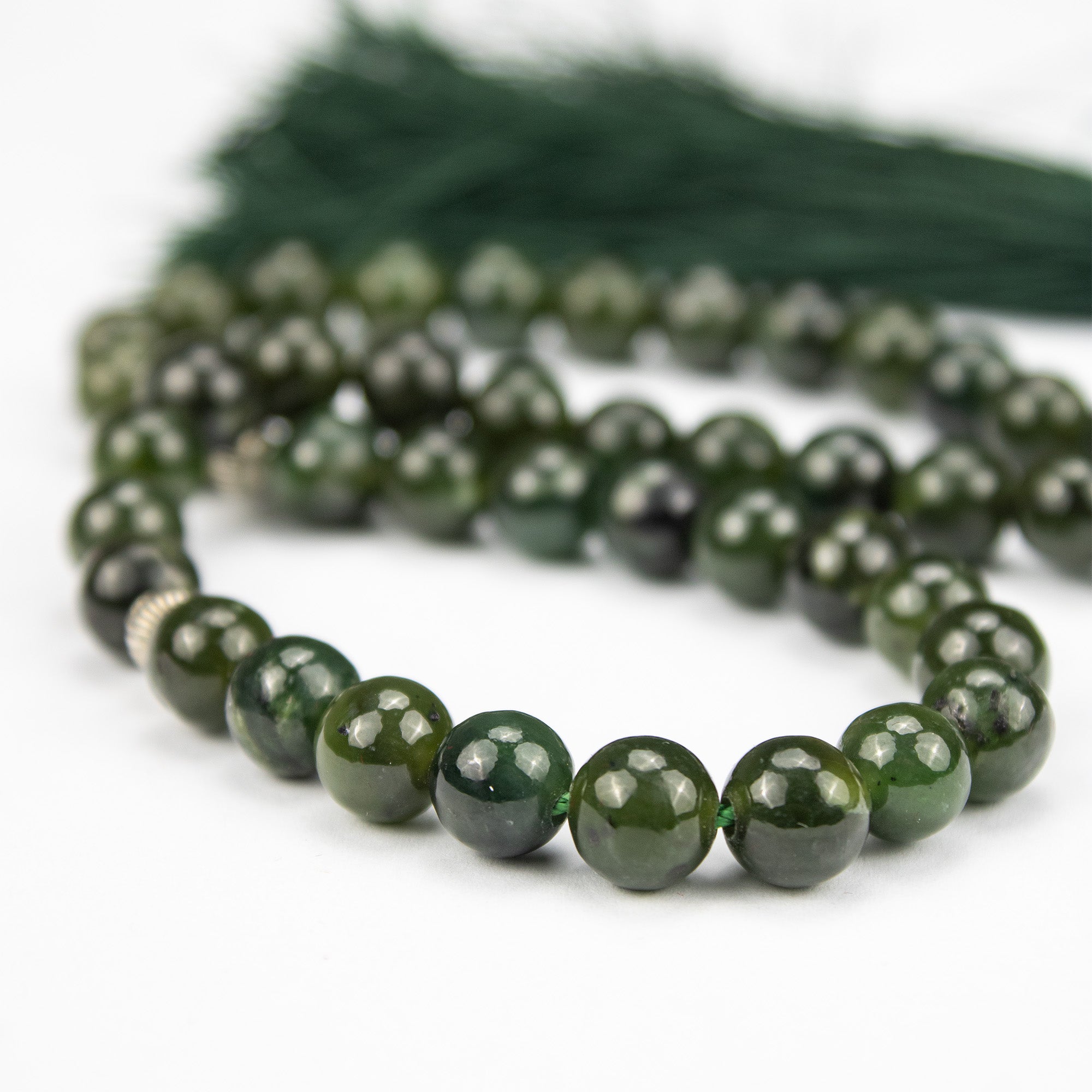 Afghan Nephrite Jade Prayer Beads – 51 Bead Dark Green Tasbih Handmade Natural Stone Misbaha