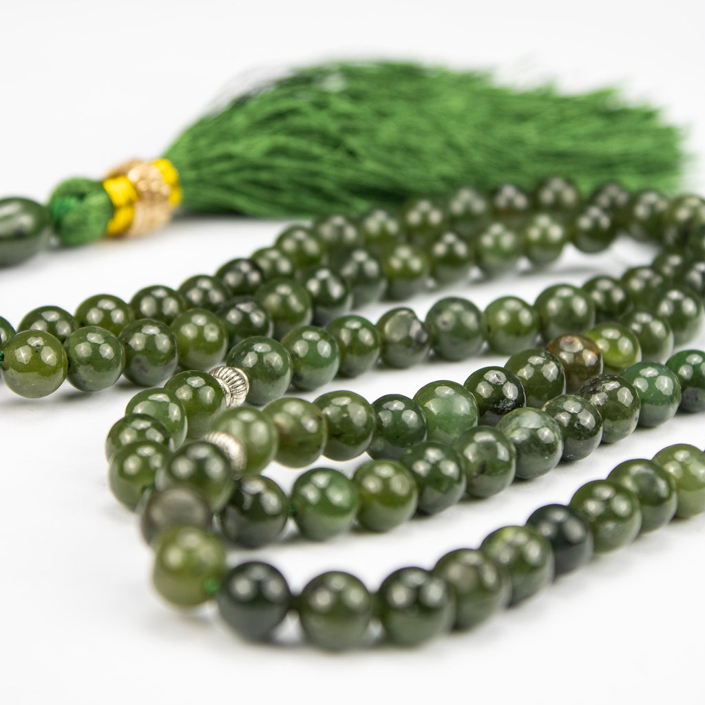 Afghan Nephrite Jade Tasbih 100 Beads – Natural Dark Green Prayer Beads Handmade Premium Misbaha