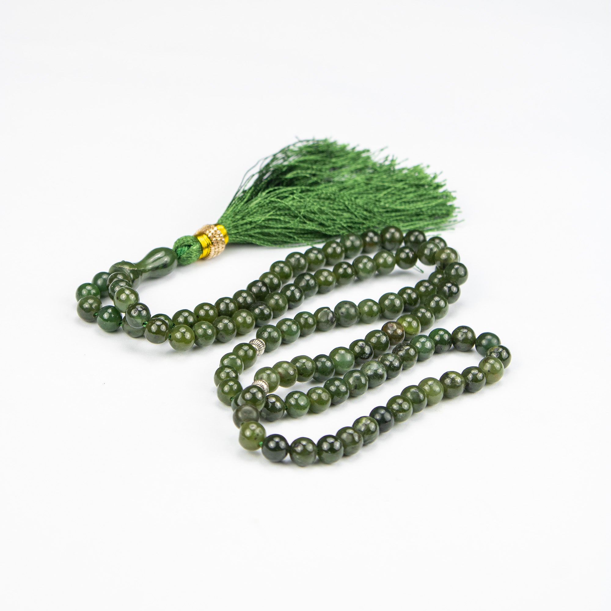 Afghan Nephrite Jade Tasbih 100 Beads – Natural Dark Green Prayer Beads Handmade Premium Misbaha