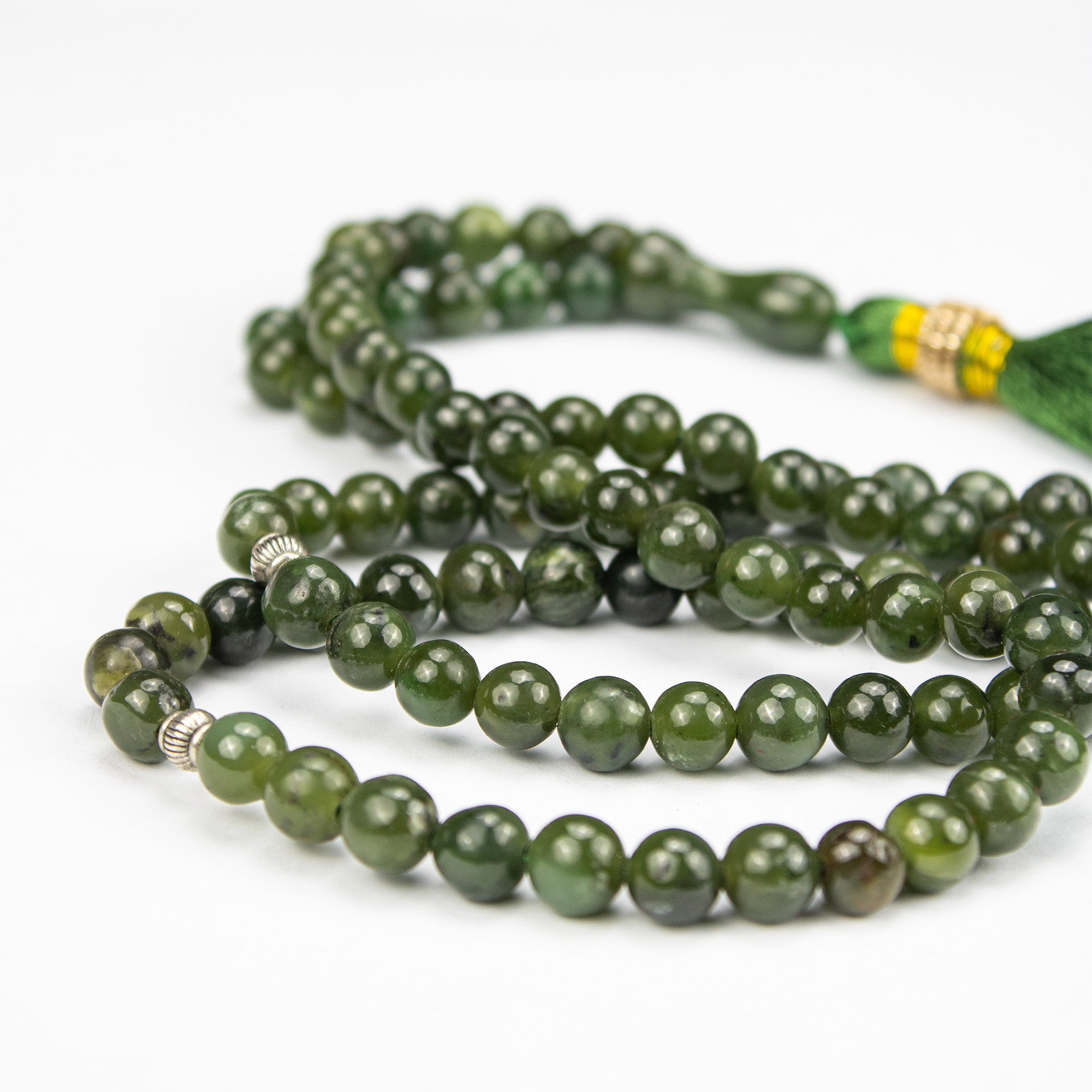 Afghan Nephrite Jade Tasbih 100 Beads – Natural Dark Green Prayer Beads Handmade Premium Misbaha